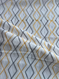 White and Yellow Geometrical Embroidery Cotton Voile Fabric