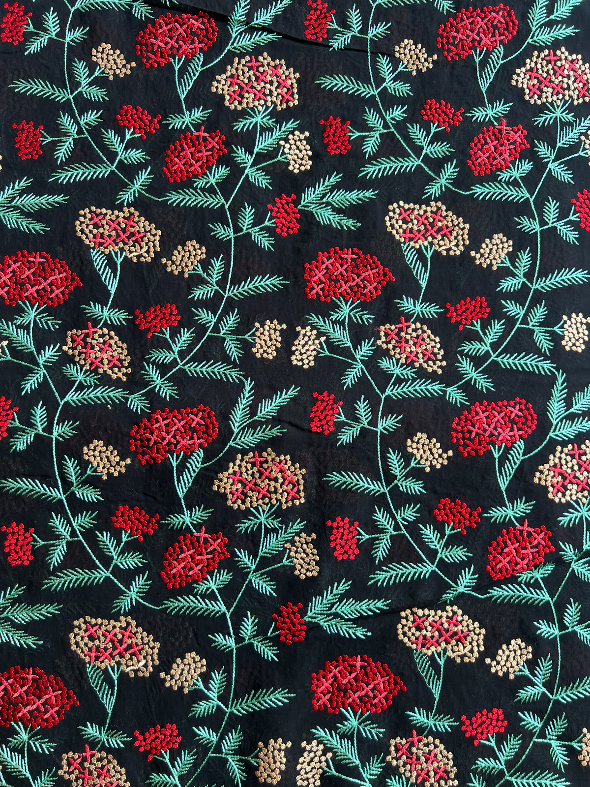 Black Multi Colour Embroidered 2 by 2 Rubia Fabric