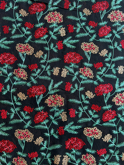 Black Multi Colour Embroidered 2 by 2 Rubia Fabric