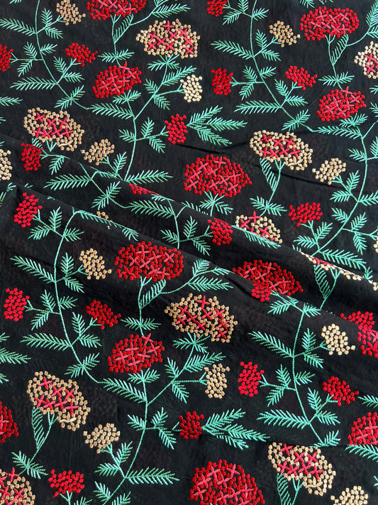 Black Multi Colour Embroidered 2 by 2 Rubia Fabric