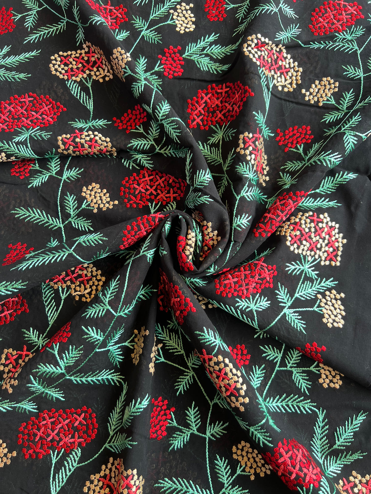 Black Multi Colour Embroidered 2 by 2 Rubia Fabric