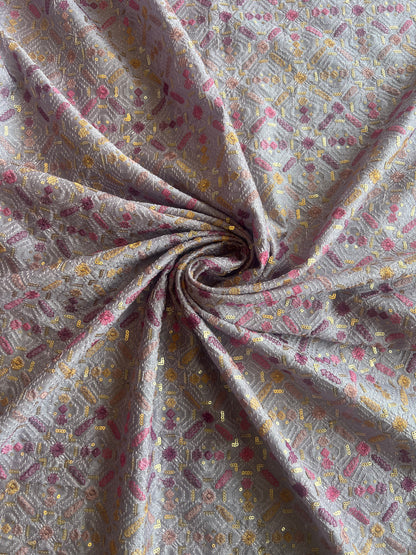 Lavander Sequence Geometrical Embroidery Silk Fabric