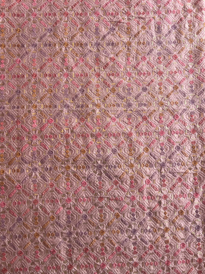 Peach Sequence Geometrical Embroidery Silk Fabric