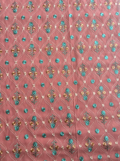 Peach Floral Embroidered 2 by 2 Rubia Fabric