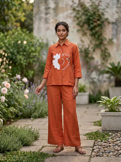 Orange Linen Flower Co-ord Set
