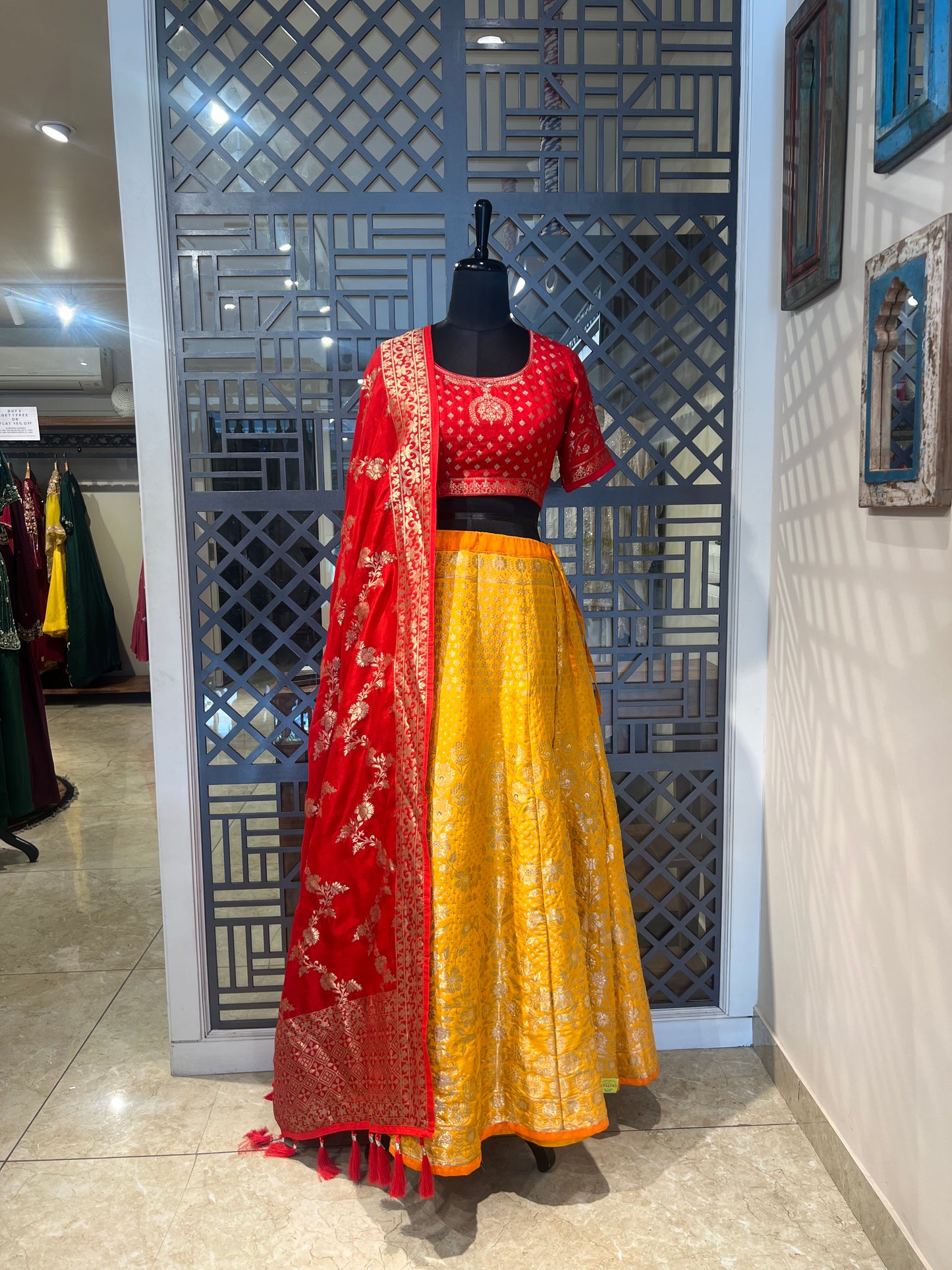 Yellow Banarsi Weaved Lehanga