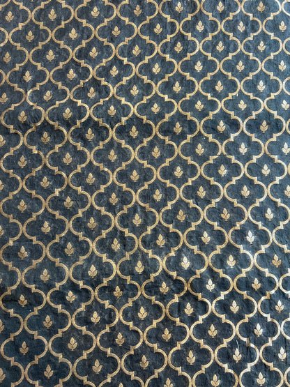 Black Weaved Jaal Maheshwari Fabric