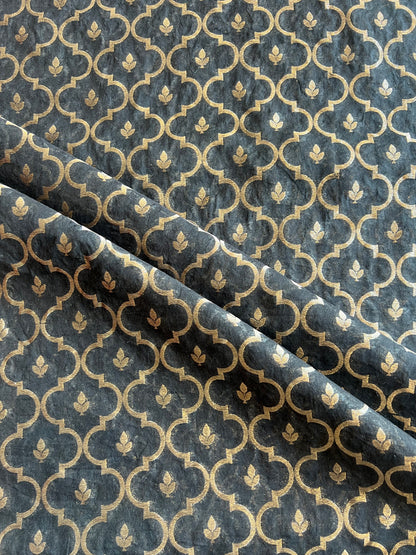 Black Weaved Jaal Maheshwari Fabric