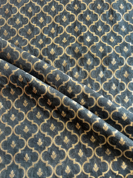 Black Weaved Jaal Maheshwari Fabric