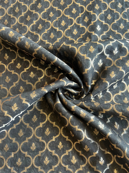 Black Weaved Jaal Maheshwari Fabric