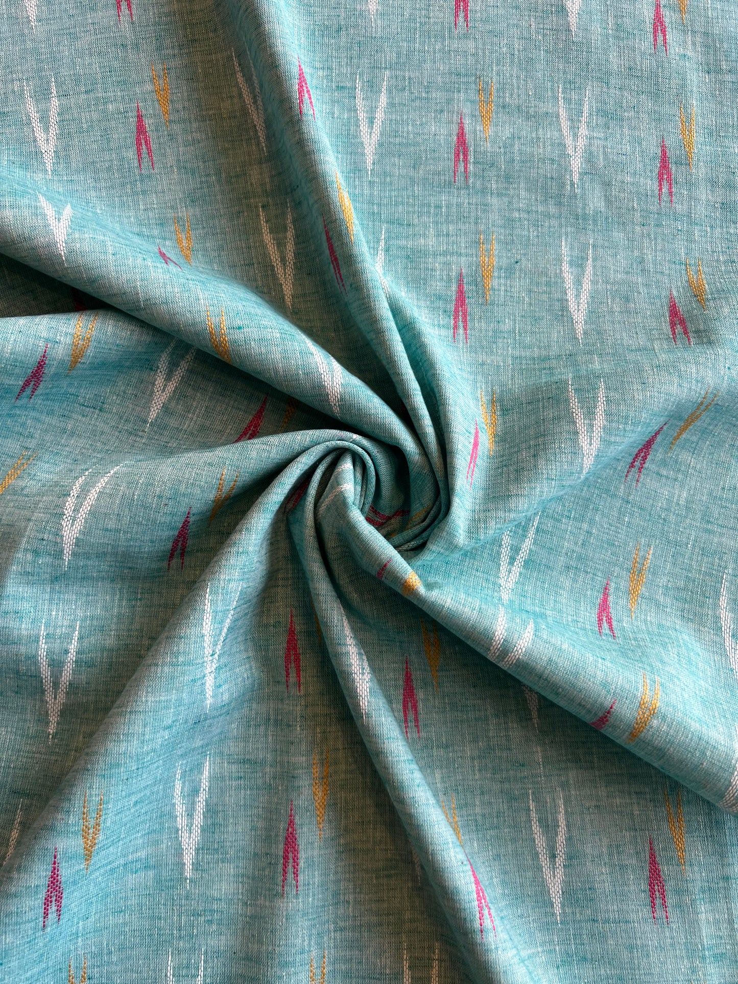 Blue Self Weaved Cotton Ikat Fabric