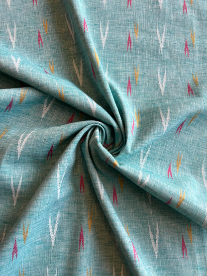 Blue Self Weaved Cotton Ikat Fabric