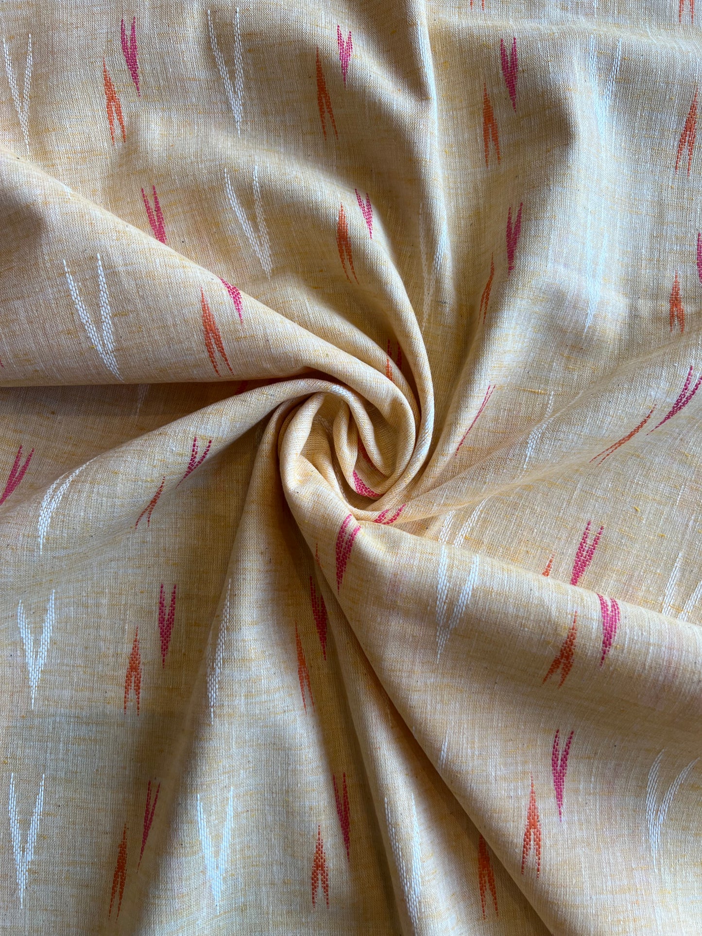 Lemon Self Weaved Cotton Ikat Fabric