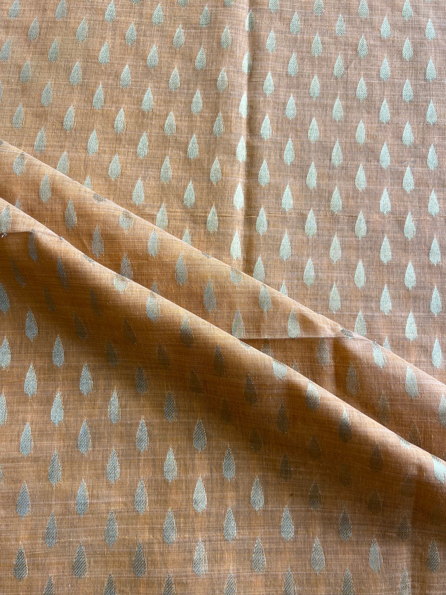 Orange Self Weaved Chanderi Fabric