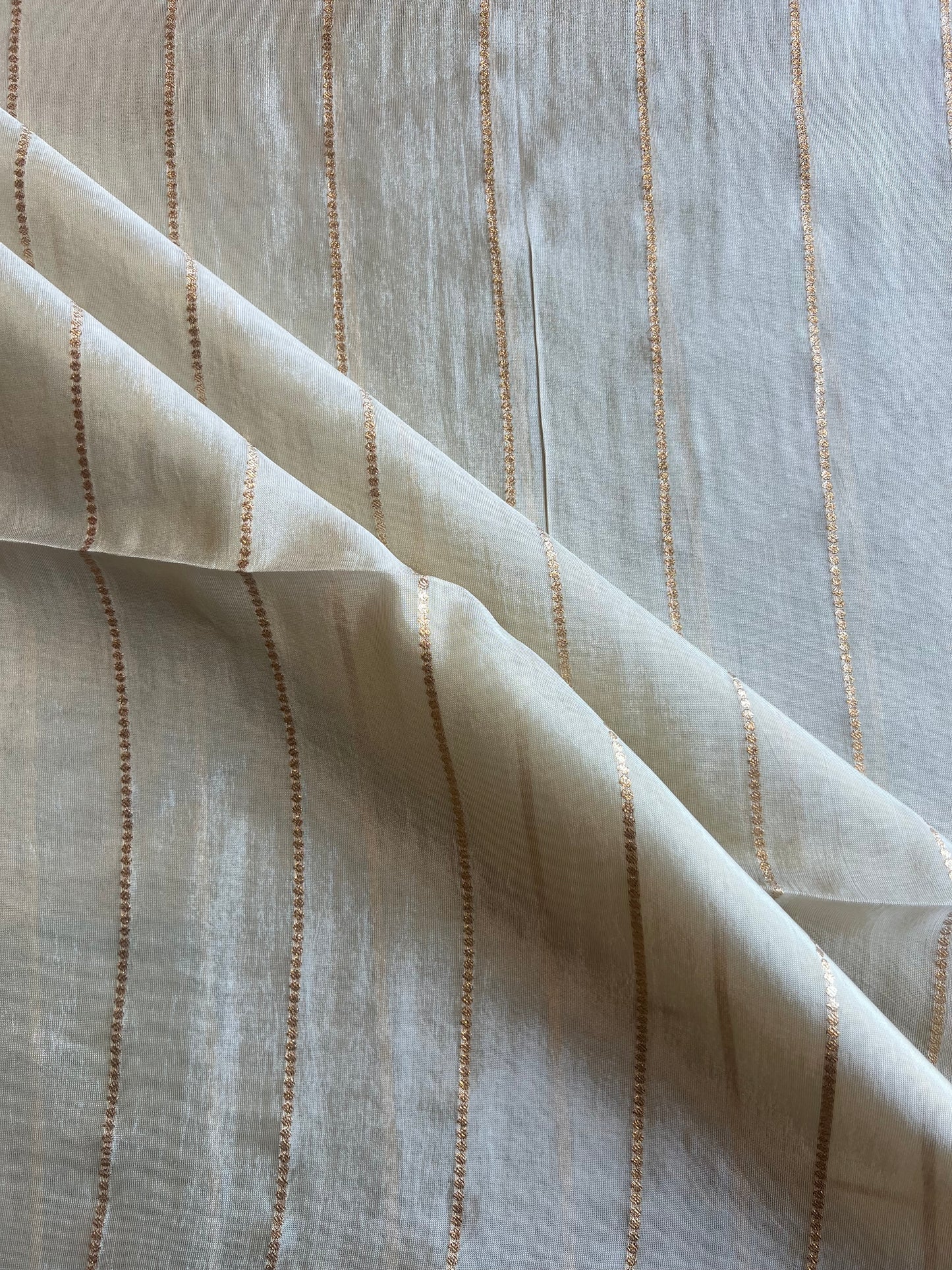 Stripes Weaved Golden Tissue Fabric