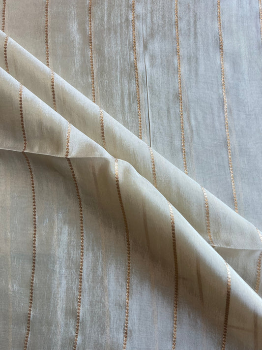 Stripes Weaved Golden Tissue Fabric