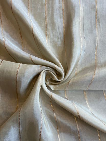 Stripes Weaved Golden Tissue Fabric