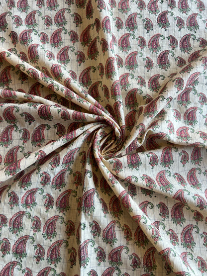 Lemon Paisley Block Printed Cotton Fabric