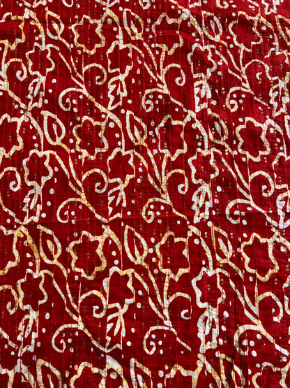 Red Batik Cotton Printed Fabric with Sequence Work Pintex