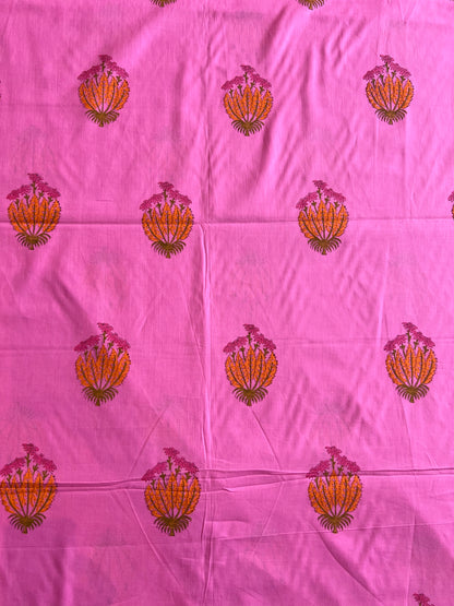 Pink Floral Buti Block Printed Cotton Fabric