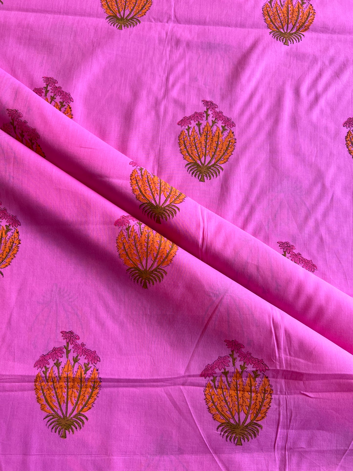 Pink Floral Buti Block Printed Cotton Fabric