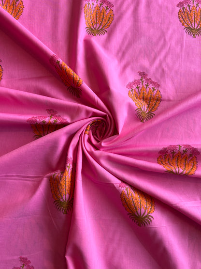 Pink Floral Buti Block Printed Cotton Fabric