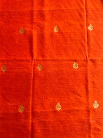 Orange Weaved Pure Silk Fabric
