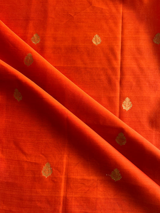 Orange Weaved Pure Silk Fabric