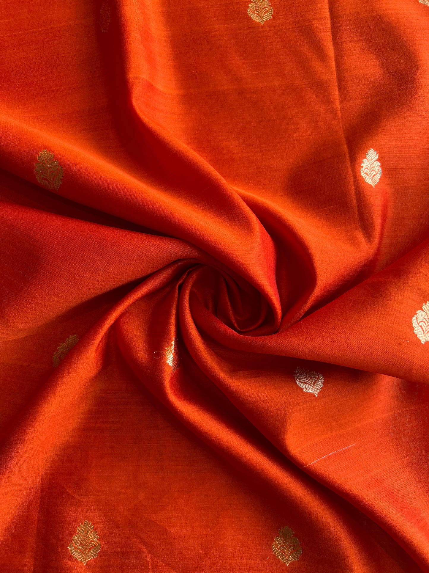 Orange Weaved Pure Silk Fabric