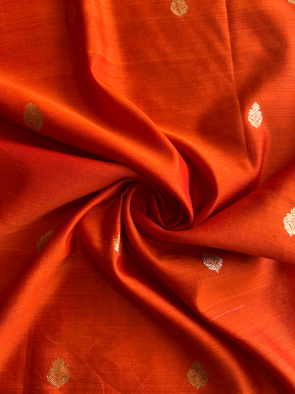 Orange Weaved Pure Silk Fabric