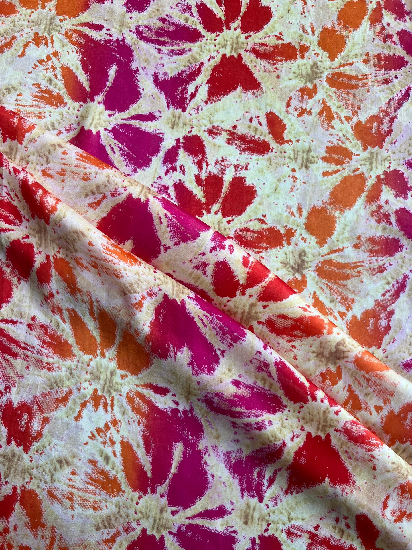 Multicolour Shibori Printed Satin Fabric