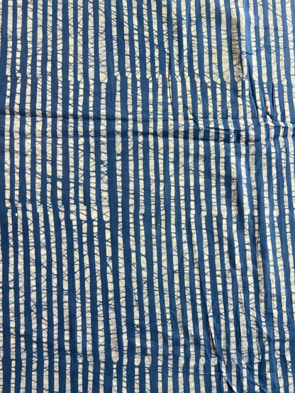 Blue Batik Printed Stripes Cotton Fabric