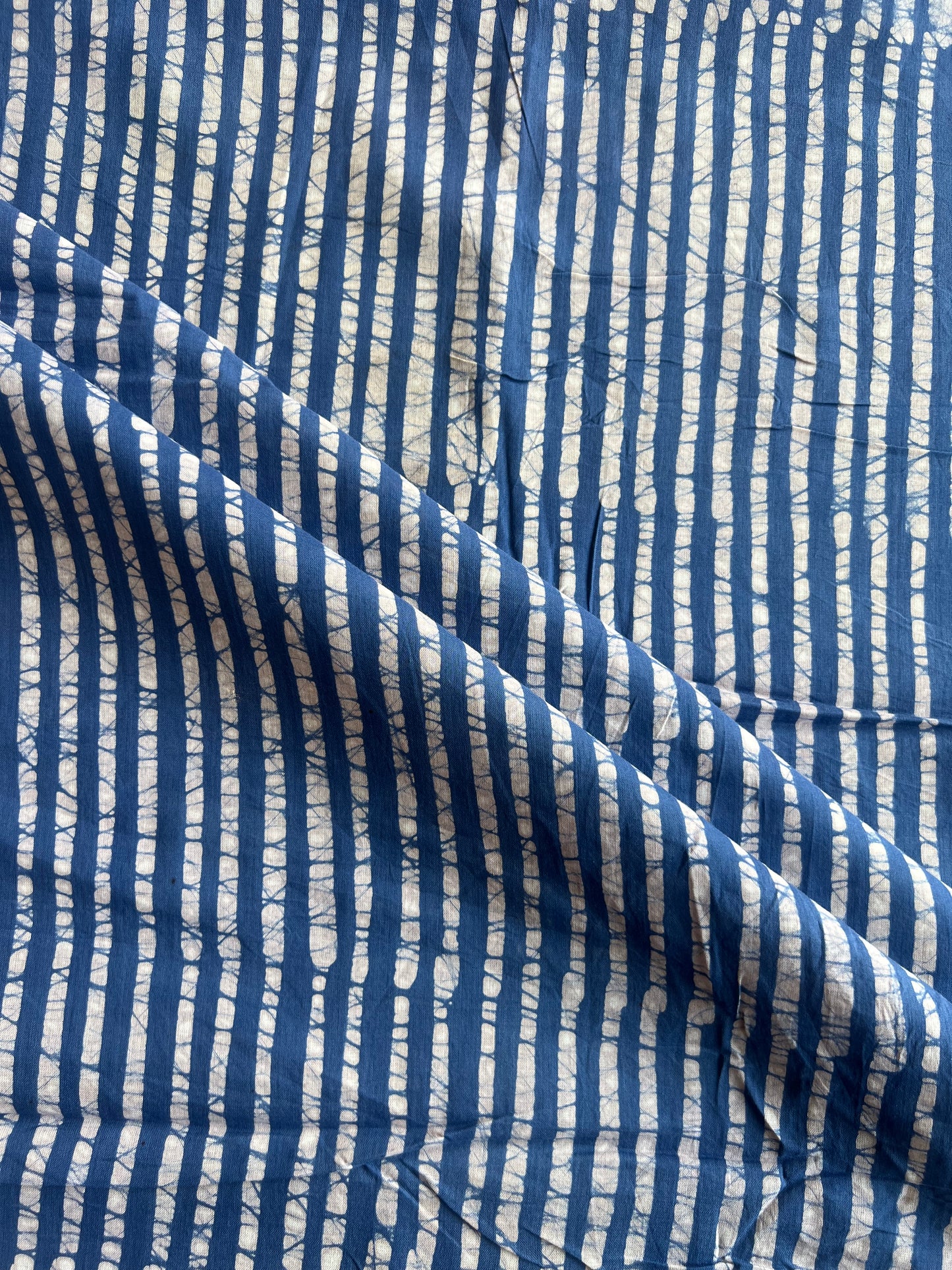 Blue Batik Printed Stripes Cotton Fabric