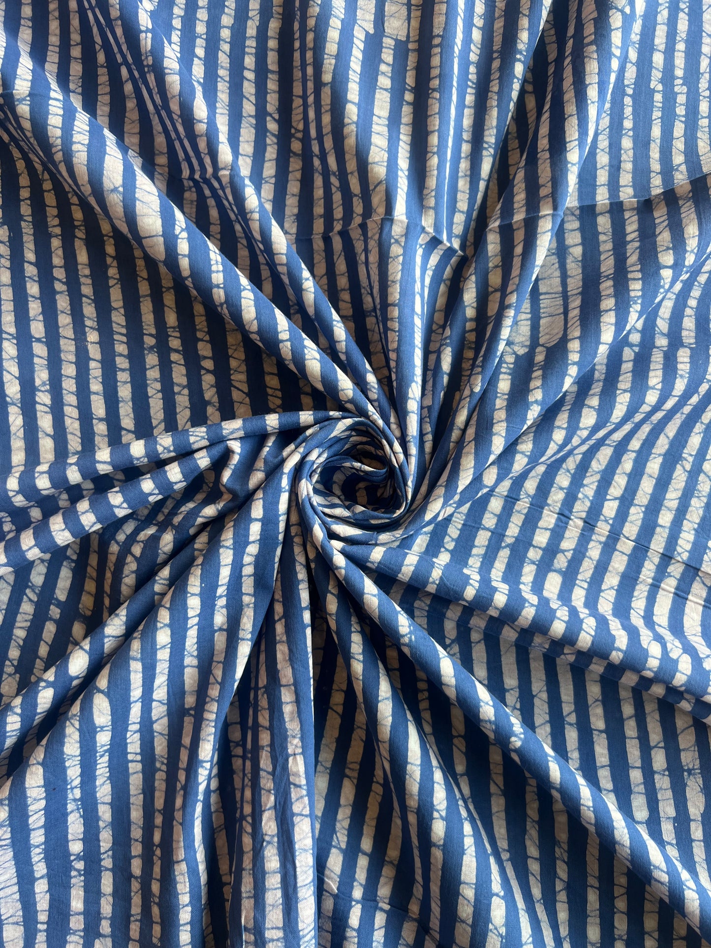 Blue Batik Printed Stripes Cotton Fabric