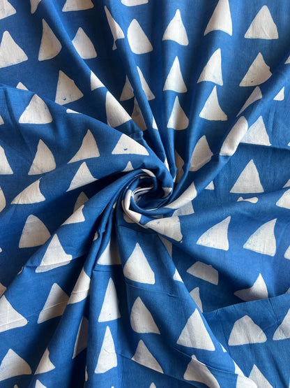 Blue Geometrical Printed Batik Glace Cotton Fabric