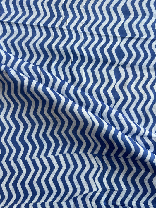 Blue Geometrical Printed Batik Glace Cotton Fabric