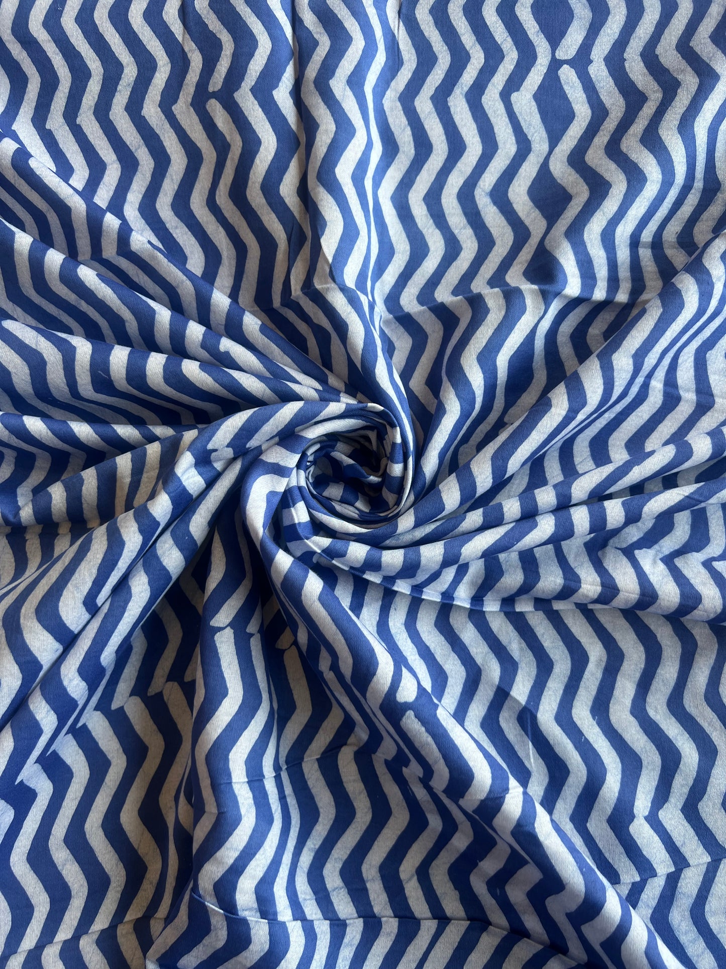 Blue Geometrical Printed Batik Glace Cotton Fabric