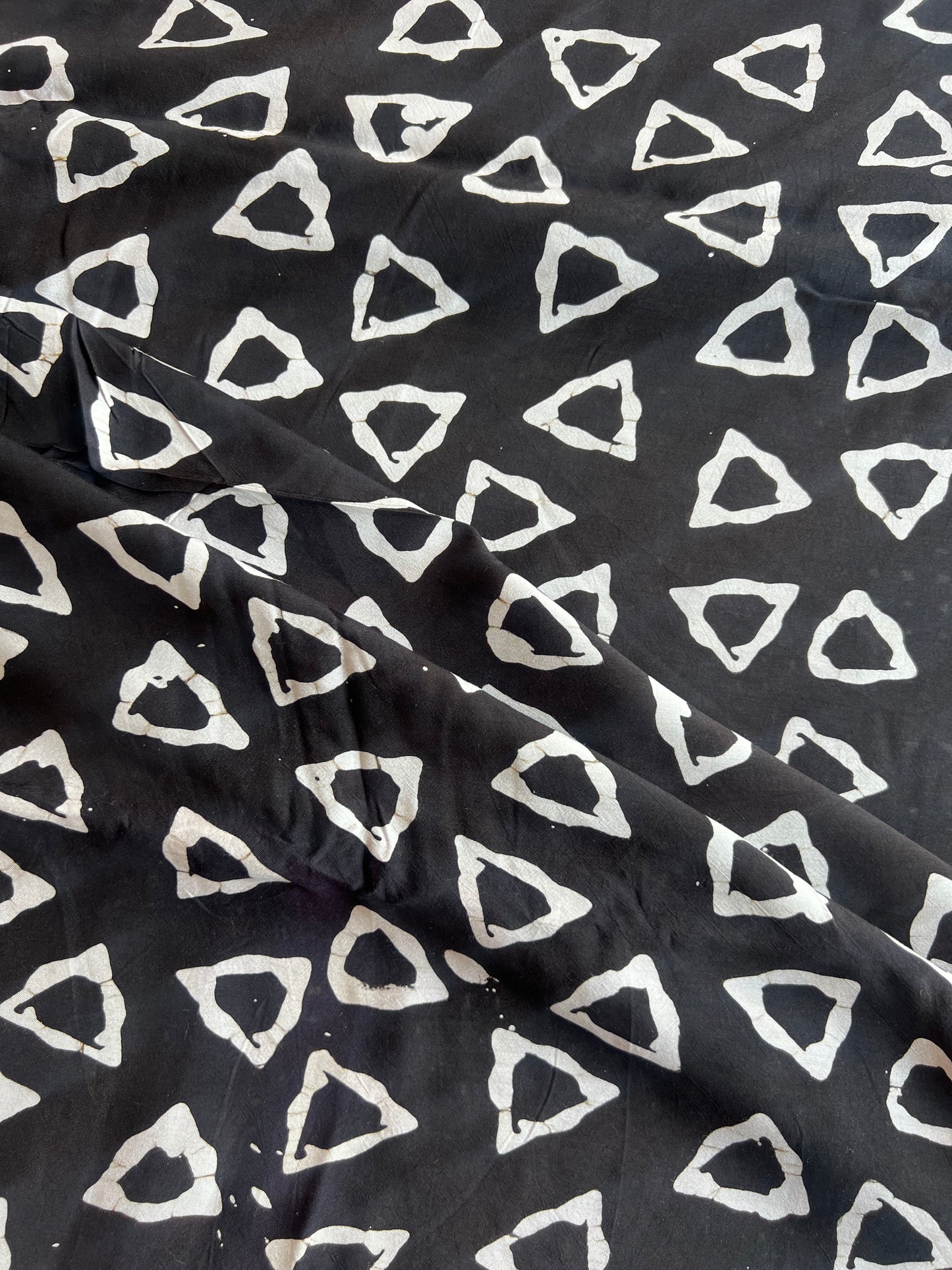 Black Geometrical Batik Printed Modal Fabric