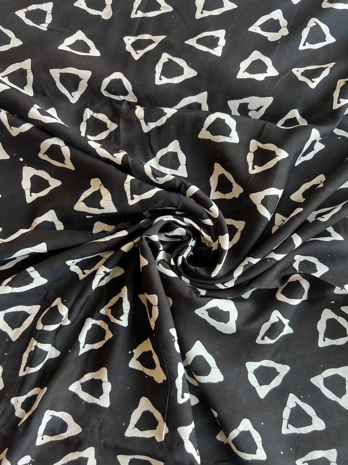 Black Geometrical Batik Printed Modal Fabric