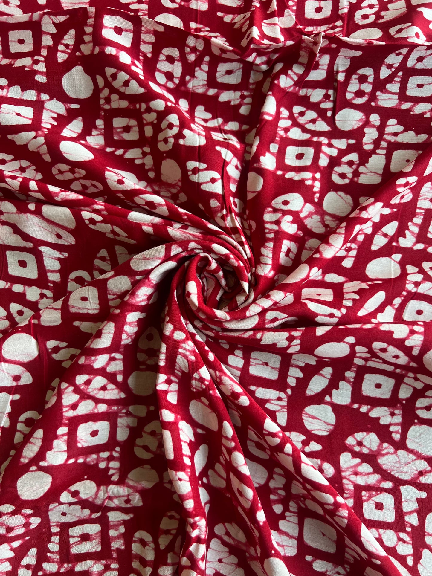 Red Abstract Batik Printed Modal Fabric
