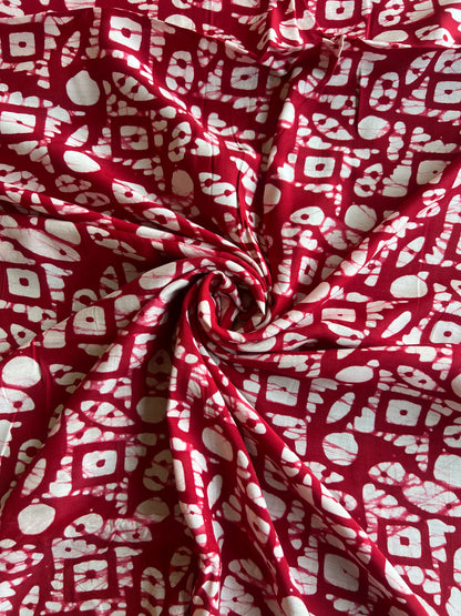 Red Abstract Batik Printed Modal Fabric