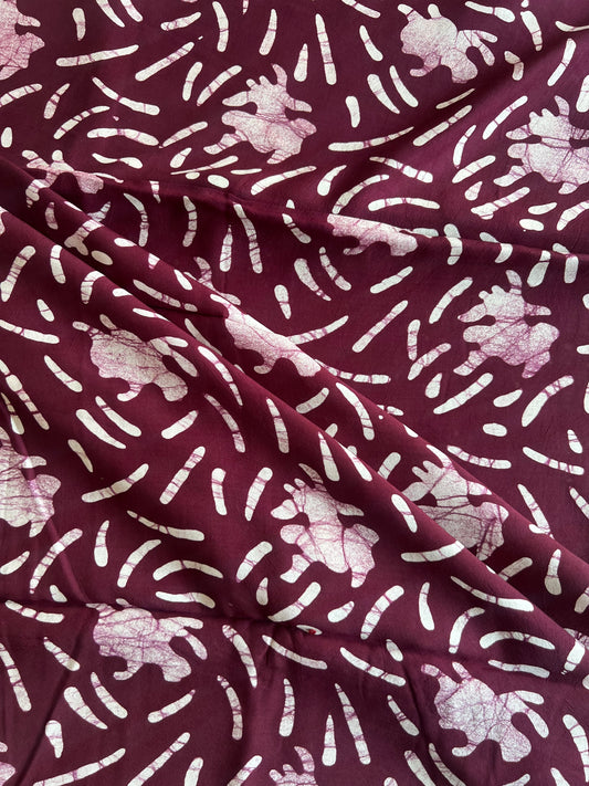 Maroon Abstract Batik Printed Modal Fabric