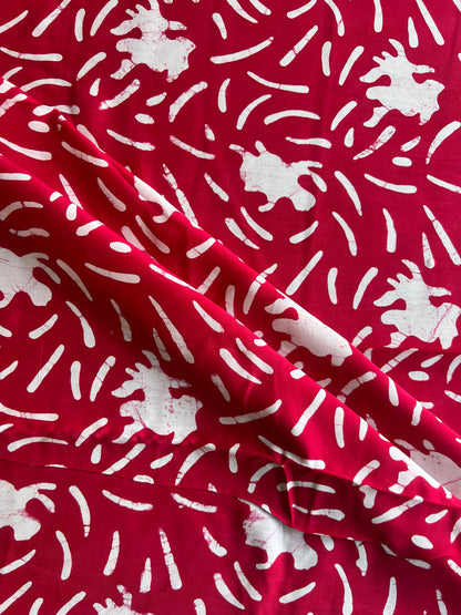 Red Abstract Batik Printed Modal Fabric