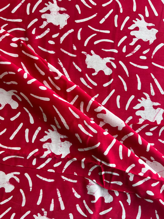 Red Abstract Batik Printed Modal Fabric
