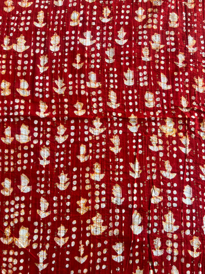 Maroon Batik Cotton Printed Fabric with Sequence Work Pintex