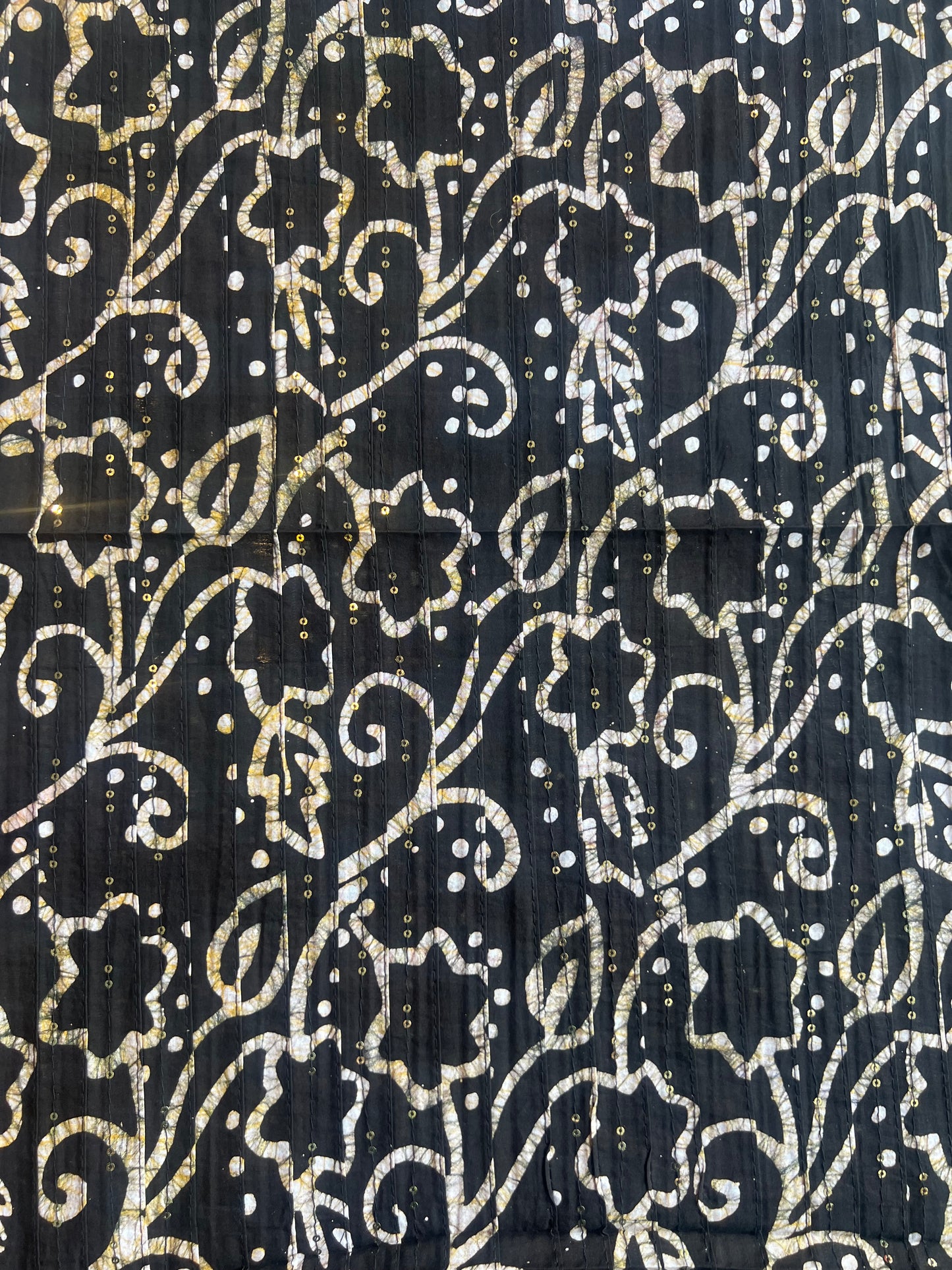 Black Batik Cotton Printed Fabric with Sequence Work Pintex
