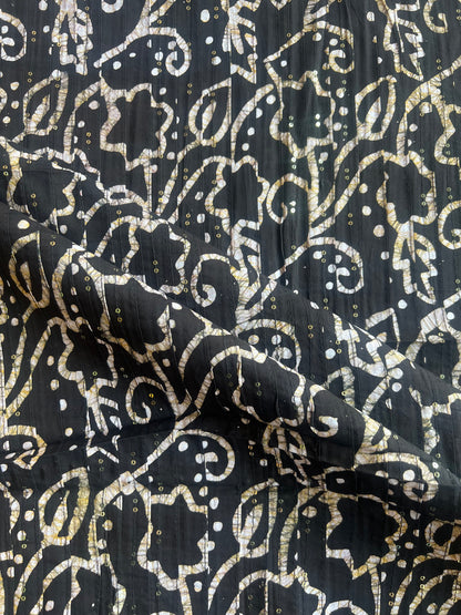 Black Batik Cotton Printed Fabric with Sequence Work Pintex