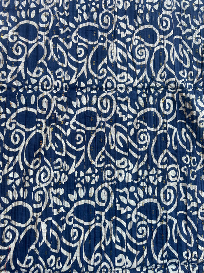 Blue Batik Cotton Printed Fabric with Sequence Work Pintex