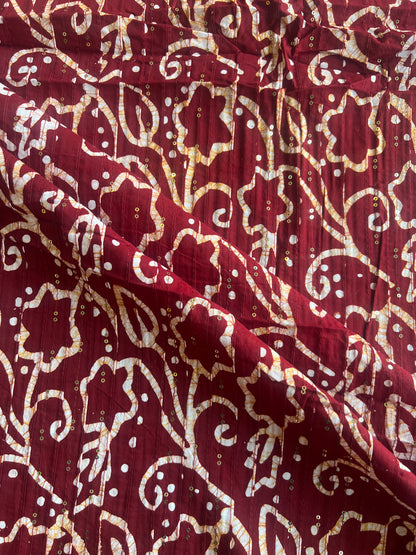 Maroon Batik Cotton Prined Fabric with Sequence Work Pintex