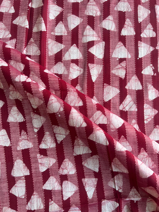 Maroon Geometrical Printed Self Weaved Cotton Fabric